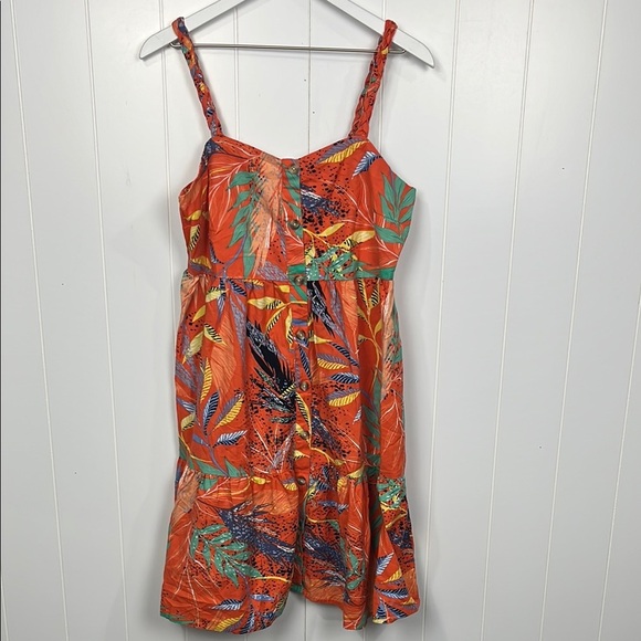 beachlunchlounge Dresses & Skirts - Beachlunchlounge Womens Sundress M Orange Blue Braided Straps Button Down Peplum